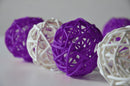 1 Set of Purple n White 5cm Rattan Cane 50 Ball Battery Powered LONG 5m String Lights Christmas Gift Home Wedding Party Bedroom Decoration