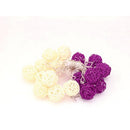 1 Set of Purple n White 5cm Rattan Cane 20 Ball Battery Powered 3m String Lights Christmas Gift Home Wedding Party Bedroom