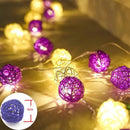 1 Set of Purple n White 5cm Rattan Cane 20 Ball Battery Powered 3m String Lights Christmas Gift Home Wedding Party Bedroom