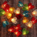 20 Rainbow 3D Hollowed Rattan Heart-Shaped 3M String Fairy Lights, Battery (AA) Indoor & Outdoor Decorations Birthday Kids Celebration Party Lighting