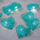 20 Turquoise Blue 3D Hollowed Rattan Heart-Shaped 3M String Fairy Lights, Battery (AA) Indoor & Outdoor Decorations Birthday Celebration Party Room