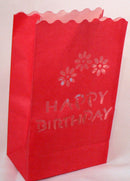 20 Pack Red Happy Birthday Luminary Paper Candle Tea Light Lantern Bags Garden Anniversary Birthday Night Decorations Evening Party