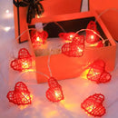 20 Red 3D Hollowed Rattan Heart-Shaped 3M String Fairy Lights, Battery (AA) Indoor & Outdoor Decorations Wedding Valentines Romantic Room Table