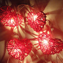 20 Red 3D Hollowed Rattan Heart-Shaped 3M String Fairy Lights, Battery (AA) Indoor & Outdoor Decorations Wedding Valentines Romantic Room Table