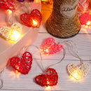 50 Red and White 3D Hollowed Rattan Heart-Shaped 5M LONG String Fairy Lights, Battery (AA) Indoor & Outdoor Decorations Wedding Valentines Romantic