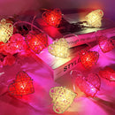 50 Red and White 3D Hollowed Rattan Heart-Shaped 5M LONG String Fairy Lights, Battery (AA) Indoor & Outdoor Decorations Wedding Valentines Romantic