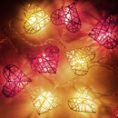 50 Red and White 3D Hollowed Rattan Heart-Shaped 5M LONG String Fairy Lights, Battery (AA) Indoor & Outdoor Decorations Wedding Valentines Romantic