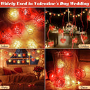 50 Red and White 3D Hollowed Rattan Heart-Shaped 5M LONG String Fairy Lights, Battery (AA) Indoor & Outdoor Decorations Wedding Valentines Romantic