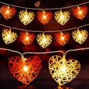 20 Red and White 3D Hollowed Rattan Heart-Shaped 3M String Fairy Lights, Battery (AA) Indoor & Outdoor Decorations Wedding Valentines Romantic