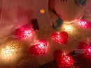 50 Red and White 3D Hollowed Rattan Heart-Shaped 5M LONG String Fairy Lights, Battery (AA) Indoor & Outdoor Decorations Wedding Valentines Romantic