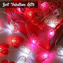 20 Red and White 3D Hollowed Rattan Heart-Shaped 3M String Fairy Lights, Battery (AA) Indoor & Outdoor Decorations Wedding Valentines Romantic