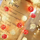 1 Set of Red and White 5cm Rattan Cane 50 Ball Battery Powered LONG 5m String Lights Christmas Gift Home Wedding Party Bedroom Decoration