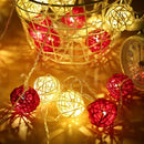 1 Set of Red and White 5cm Rattan Cane 50 Ball Battery Powered LONG 5m String Lights Christmas Gift Home Wedding Party Bedroom Decoration
