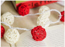 1 Set of Red and White 5cm Rattan Cane 50 Ball Battery Powered LONG 5m String Lights Christmas Gift Home Wedding Party Bedroom Decoration