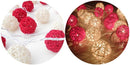 1 Set of Red and White 5cm Rattan Cane 50 Ball Battery Powered LONG 5m String Lights Christmas Gift Home Wedding Party Bedroom Decoration