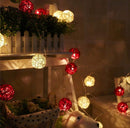 1 Set of Red and White 5cm Rattan Cane 50 Ball Battery Powered LONG 5m String Lights Christmas Gift Home Wedding Party Bedroom Decoration