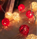 1 Set of Red and White 5cm Rattan Cane 50 Ball Battery Powered LONG 5m String Lights Christmas Gift Home Wedding Party Bedroom Decoration