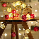1 Set of Red and White 5cm Rattan Cane 50 Ball Battery Powered LONG 5m String Lights Christmas Gift Home Wedding Party Bedroom Decoration