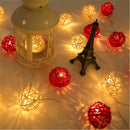 1 Set of Red and White 5cm Rattan Cane 50 Ball Battery Powered LONG 5m String Lights Christmas Gift Home Wedding Party Bedroom Decoration