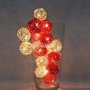 1 Set of Red and White 5cm Rattan Cane 50 Ball Battery Powered LONG 5m String Lights Christmas Gift Home Wedding Party Bedroom Decoration
