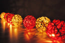 1 Set of Red and White 5cm Rattan Cane 50 Ball Battery Powered LONG 5m String Lights Christmas Gift Home Wedding Party Bedroom Decoration