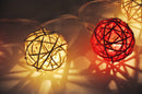 1 Set of Red and White5cm Rattan Cane 20 Ball Battery Powered 3m String Lights Christmas Gift Home Wedding Party Bedroom Decoration Table Centrepiece