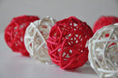 1 Set of Red and White 5cm Rattan Cane 50 Ball Battery Powered LONG 5m String Lights Christmas Gift Home Wedding Party Bedroom Decoration
