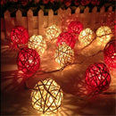 1 Set of Red and White 5cm Rattan Cane 50 Ball Battery Powered LONG 5m String Lights Christmas Gift Home Wedding Party Bedroom Decoration