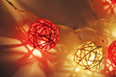1 Set of Red and White 5cm Rattan Cane 50 Ball Battery Powered LONG 5m String Lights Christmas Gift Home Wedding Party Bedroom Decoration