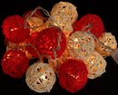 1 Set of Red and White 5cm Rattan Cane 50 Ball Battery Powered LONG 5m String Lights Christmas Gift Home Wedding Party Bedroom Decoration