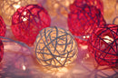1 Set of Red and White5cm Rattan Cane 20 Ball Battery Powered 3m String Lights Christmas Gift Home Wedding Party Bedroom Decoration Table Centrepiece