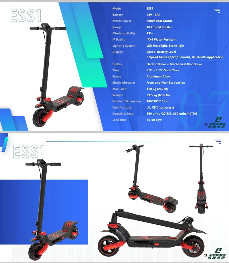 ZOOM ESS1 Electric Scooter 800w Dual Suspension Rear Drive escooter