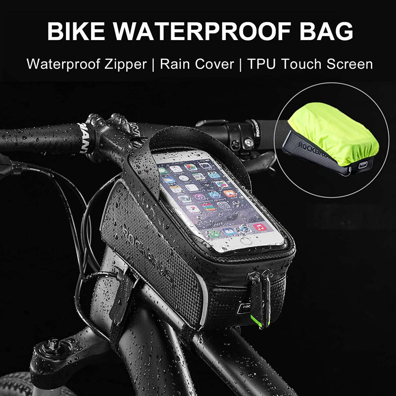 Top Tube Bike Bag With Phone Case Holder Plastic Cover for MTB Mountain Road Commuter Ebike Tourer or Scooter Rockbros