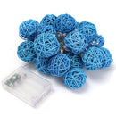 1 Set of Turquoise Blue 5cm Rattan Cane 50 Ball Battery Powered LONG 5m String Lights Christmas Gift Home Wedding Party Bedroom Decoration