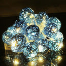 1 Set of 20 LED Turquoise 5cm Rattan Cane Ball Battery Powered String Lights Christmas Gift Home Wedding Party Bedroom Decoration Table Centrepiece