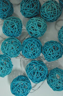 1 Set of Turquoise Blue 5cm Rattan Cane 50 Ball Battery Powered LONG 5m String Lights Christmas Gift Home Wedding Party Bedroom Decoration