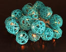 1 Set of Turquoise Blue 5cm Rattan Cane 50 Ball Battery Powered LONG 5m String Lights Christmas Gift Home Wedding Party Bedroom Decoration