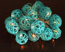 1 Set of Turquoise Blue 5cm Rattan Cane 50 Ball Battery Powered LONG 5m String Lights Christmas Gift Home Wedding Party Bedroom Decoration