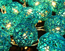 1 Set of Turquoise Blue 5cm Rattan Cane 50 Ball Battery Powered LONG 5m String Lights Christmas Gift Home Wedding Party Bedroom Decoration