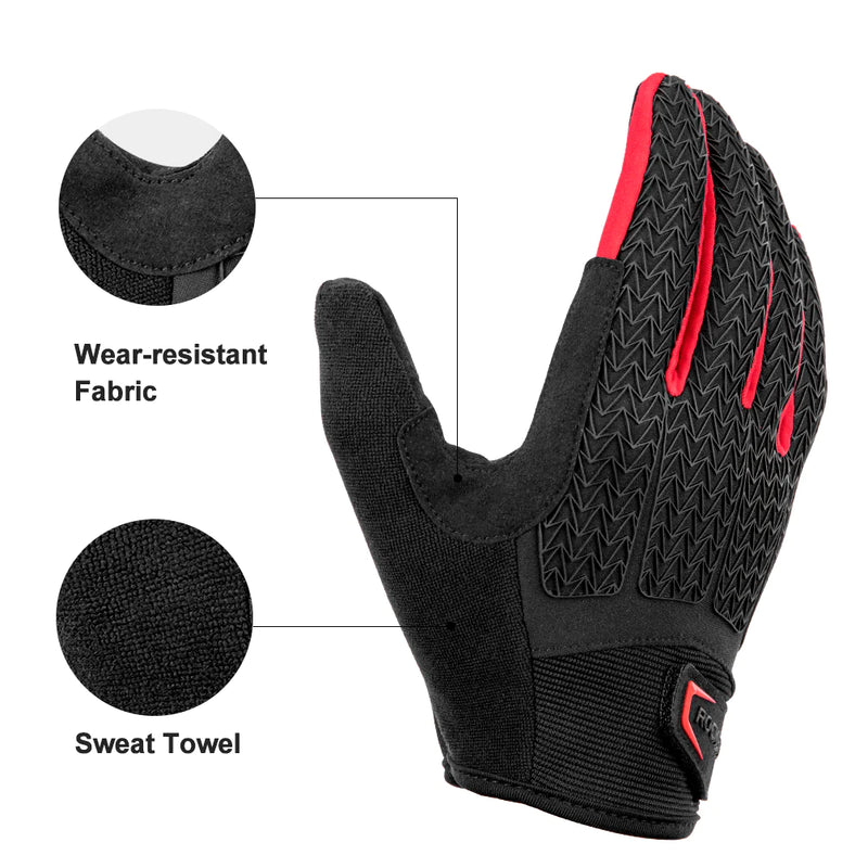 Full Finger MTB Gloves for Mountain Road Bike Breathable Red Rockbros Unisex Device Friendly Finger Material Anti Slip