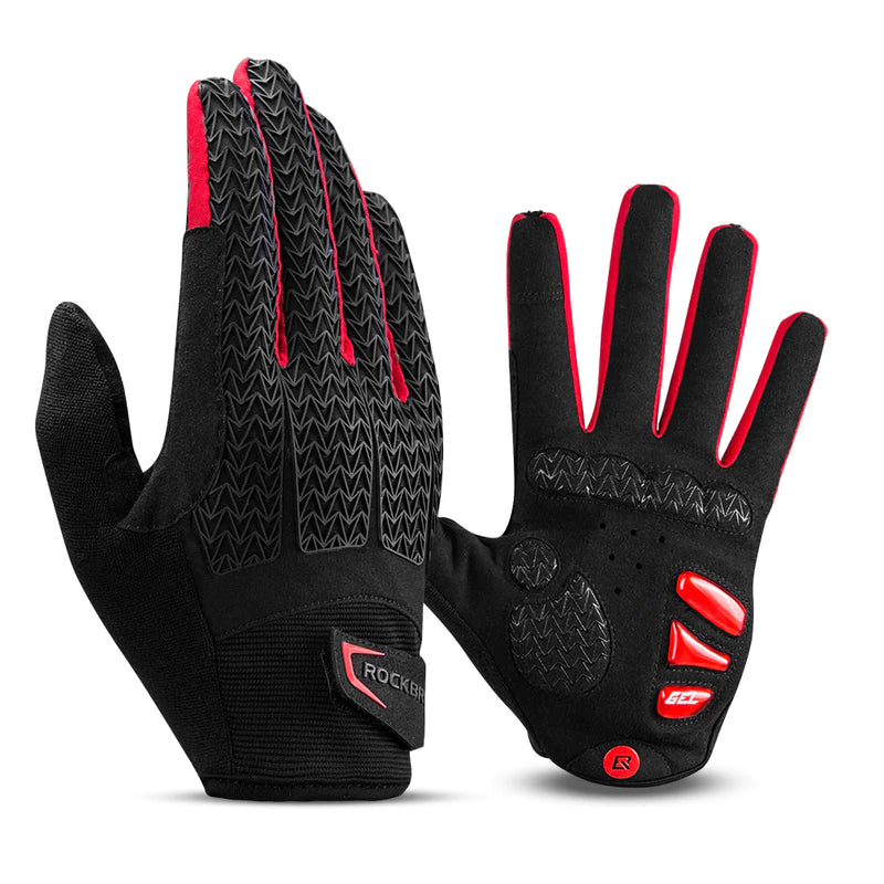 Full Finger MTB Gloves for Mountain Road Bike Breathable Red Rockbros Unisex Device Friendly Finger Material Anti Slip