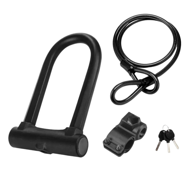 Bike U Lock Wheel or Frame Lock With Cable and Frame Holder Bracket - Kiliroo Black