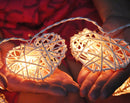 20 White 3D Hollowed Rattan Heart-Shaped 3M String Fairy Lights, Battery (AA) Indoor & Outdoor Decorations Wedding Valentines Romantic Room