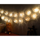 20 White 3D Hollowed Rattan Heart-Shaped 3M String Fairy Lights, Battery (AA) Indoor & Outdoor Decorations Wedding Valentines Romantic Room