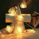 20 White 3D Hollowed Rattan Heart-Shaped 3M String Fairy Lights, Battery (AA) Indoor & Outdoor Decorations Wedding Valentines Romantic Room