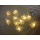 20 White 3D Hollowed Rattan Heart-Shaped 3M String Fairy Lights, Battery (AA) Indoor & Outdoor Decorations Wedding Valentines Romantic Room