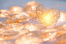 20 White 3D Hollowed Rattan Heart-Shaped 3M String Fairy Lights, Battery (AA) Indoor & Outdoor Decorations Wedding Valentines Romantic Room