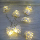 20 White 3D Hollowed Rattan Heart-Shaped 3M String Fairy Lights, Battery (AA) Indoor & Outdoor Decorations Wedding Valentines Romantic Room