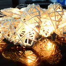 20 White 3D Hollowed Rattan Heart-Shaped 3M String Fairy Lights, Battery (AA) Indoor & Outdoor Decorations Wedding Valentines Romantic Room