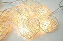 20 White 3D Hollowed Rattan Heart-Shaped 3M String Fairy Lights, Battery (AA) Indoor & Outdoor Decorations Wedding Valentines Romantic Room